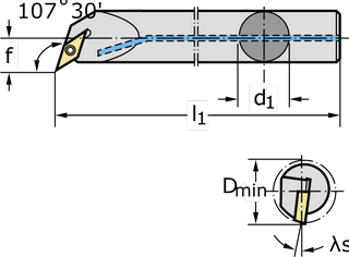 Державка для точения, обработки канавок и резьбонарезания A16R-SVQBL11-R
