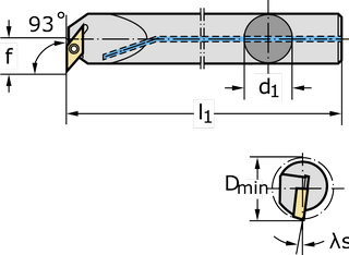 Державка для точения, обработки канавок и резьбонарезания A20S-SVUBR11-R