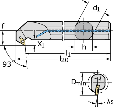Державка для точения, обработки канавок и резьбонарезания A25T-SDUCL07-X